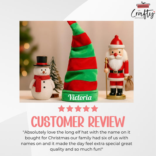 Personalised Long Christmas Hat: Custom Embroidered Elf Hat, Red and White or Red and Green Extra Tall Holiday Hat, Party Costume Fun
