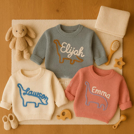 Dinosaur Embroidered Name Sweater