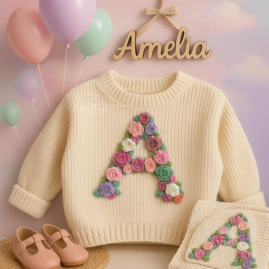 Elegant Floral Initial Sweater