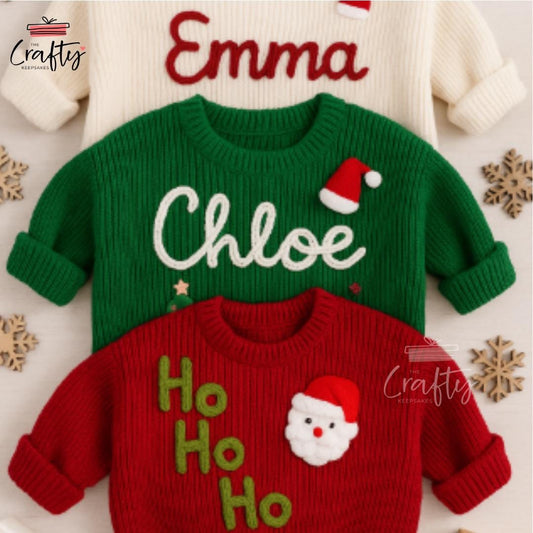 Custom Hand Embroidered Christmas Baby Sweater Jumper
