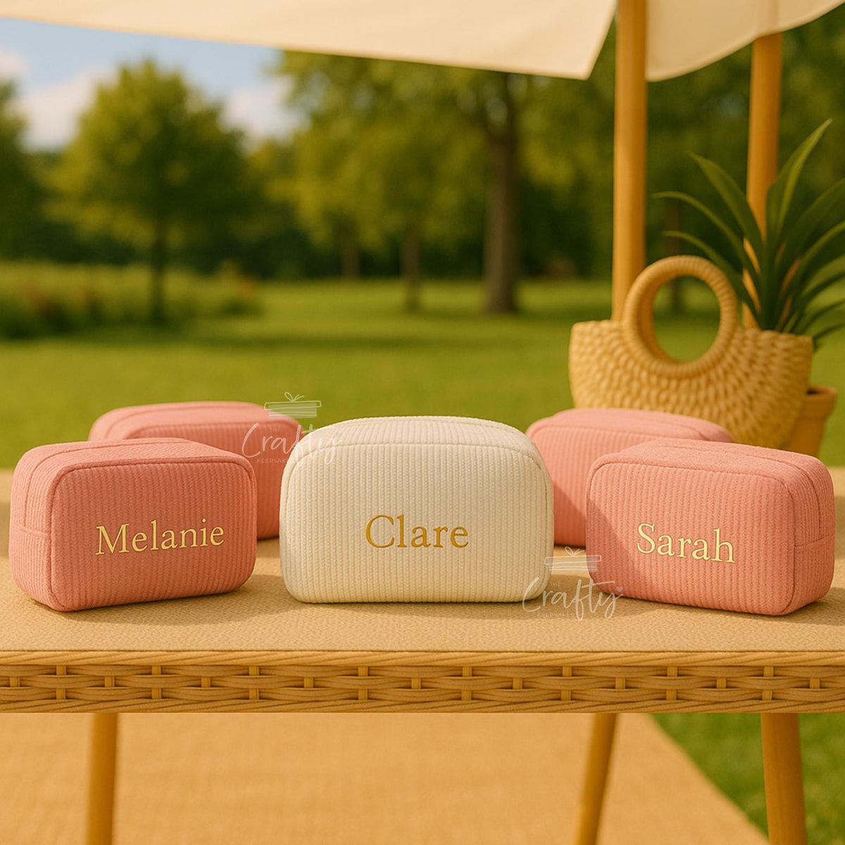 Personalised Embroidered Corduroy Makeup Bag: Custom Travel Cosmetic Pouch