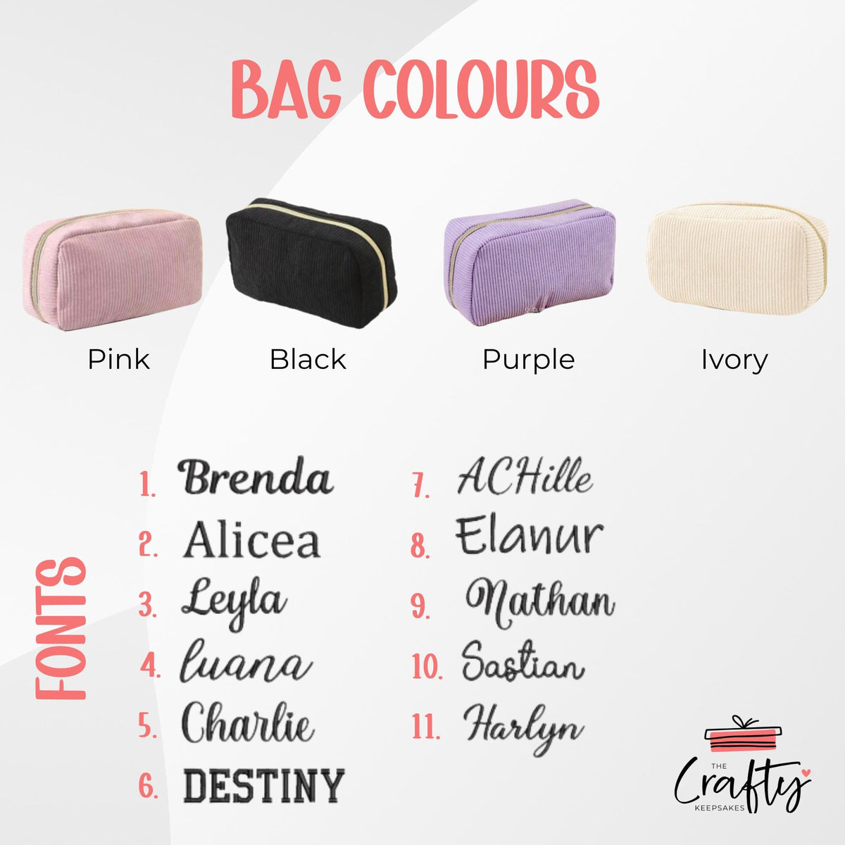 Personalised Embroidered Corduroy Makeup Bag: Custom Travel Cosmetic Pouch