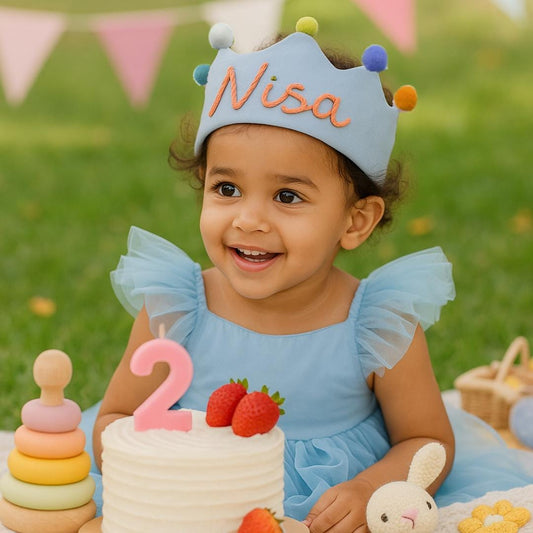 Personalised Name Linen Birthday Crown for Baby Boy or Girl | 1st Birthday Hat | Hand-Stitched Toddler Crown | Party Keepsake or  Gift Idea
