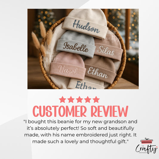 Personalised Baby Beanie: Embroidered Knot Hat, Newborn Gift