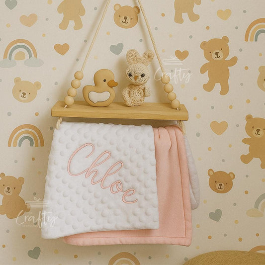 Custom Name Baby Blanket | Pink, Blue, Grey Velvet Blanket with Name | Custom Newborn Blanket, Fleece Backing | Personalised Baby Blanket
