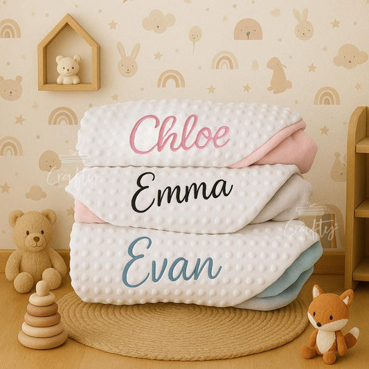 Custom Name Baby Blanket | Pink, Blue, Grey Velvet Blanket with Name | Custom Newborn Blanket, Fleece Backing | Personalised Baby Blanket
