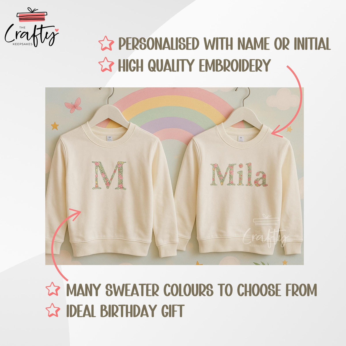 Custom Floral Name Kids Sweater: Embroidered Keepsake Gift