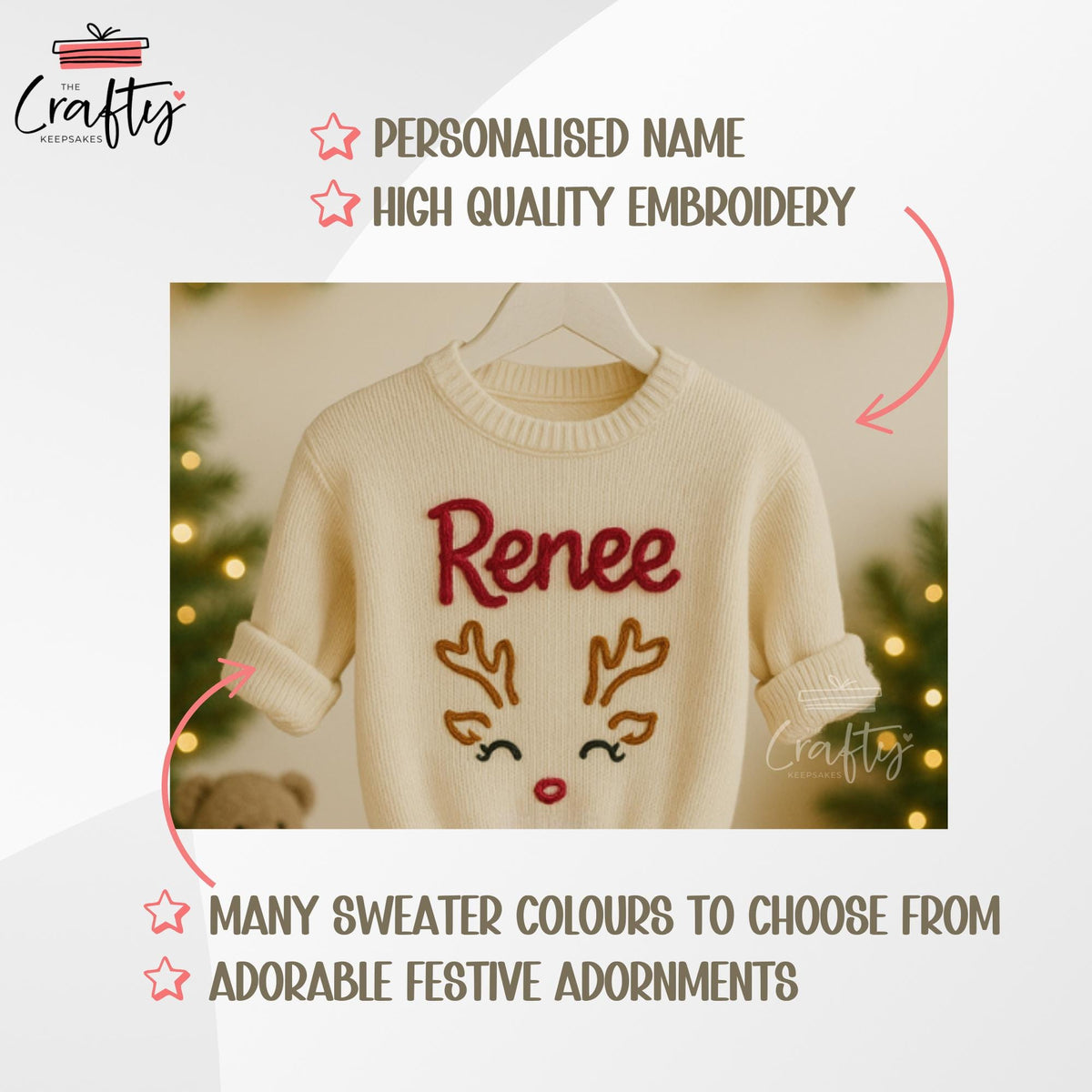 Custom Hand Embroidered Christmas Baby Sweater Jumper