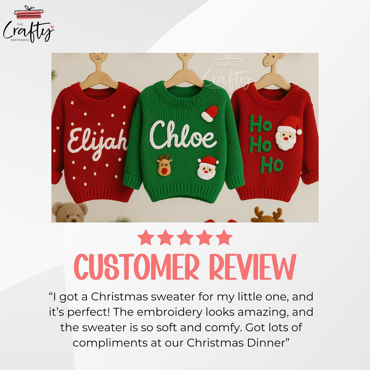 Custom Hand Embroidered Christmas Baby Sweater Jumper