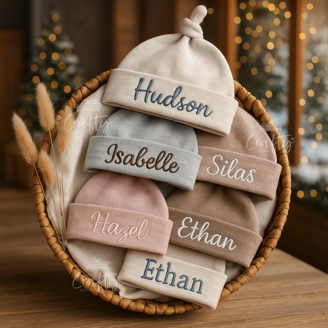 Personalised Baby Beanie: Embroidered Knot Hat, Newborn Gift