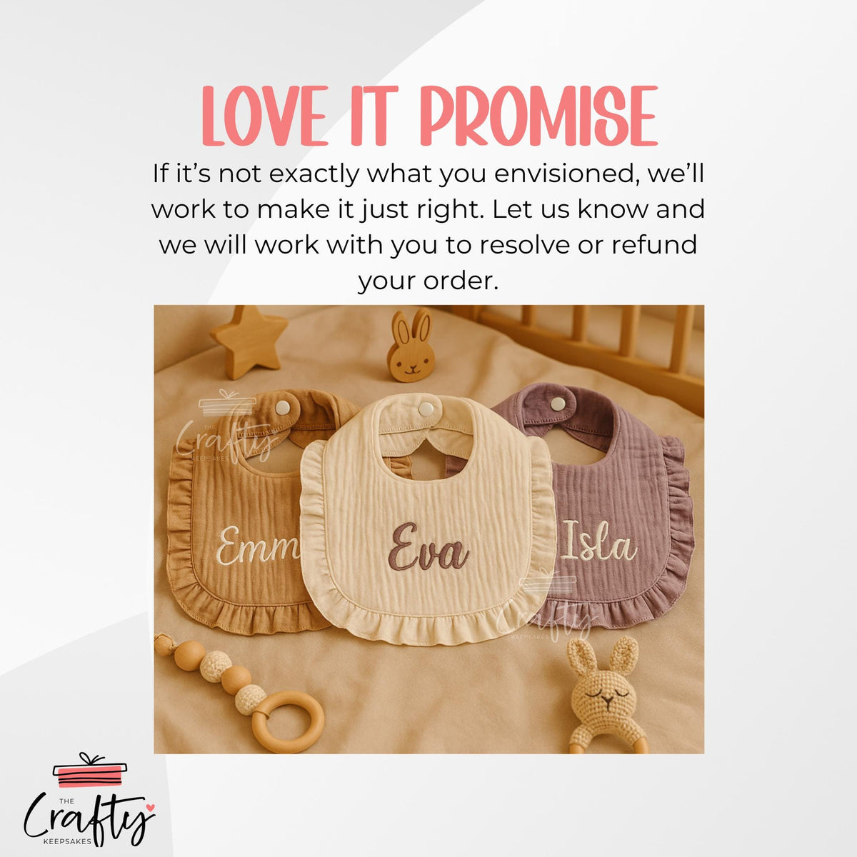 Personalised Name Ruffle Baby Bib: Custom Embroidered Cotton Newborn Gift