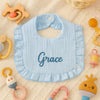 Personalised Name Ruffle Baby Bib: Custom Embroidered Cotton Newborn Gift