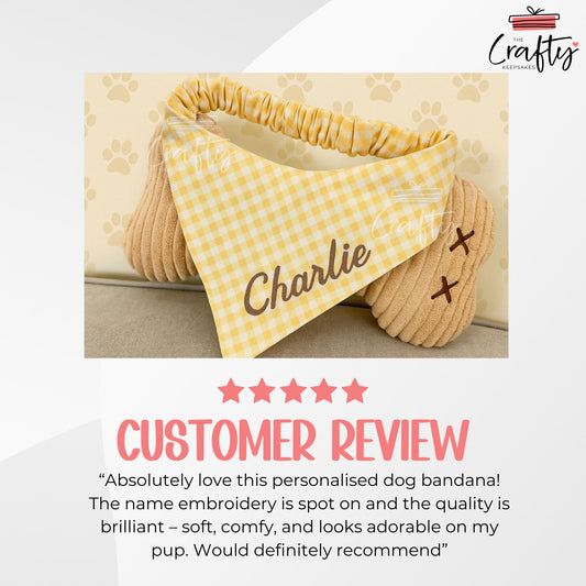 Personalised Name Plaid Scarf | Custom Embroidered Name | Custom Pet Bandana | 6 Colours! | Gift Small Dogs & Cats | Custom Pet Accessory
