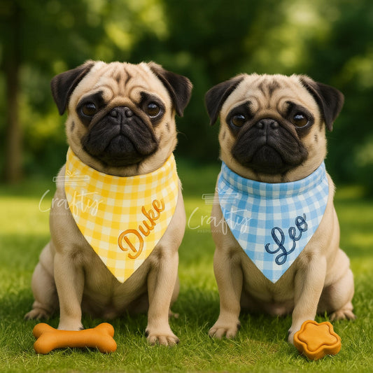 Personalised Name Plaid Scarf | Custom Embroidered Name | Custom Pet Bandana | 6 Colours! | Gift Small Dogs & Cats | Custom Pet Accessory