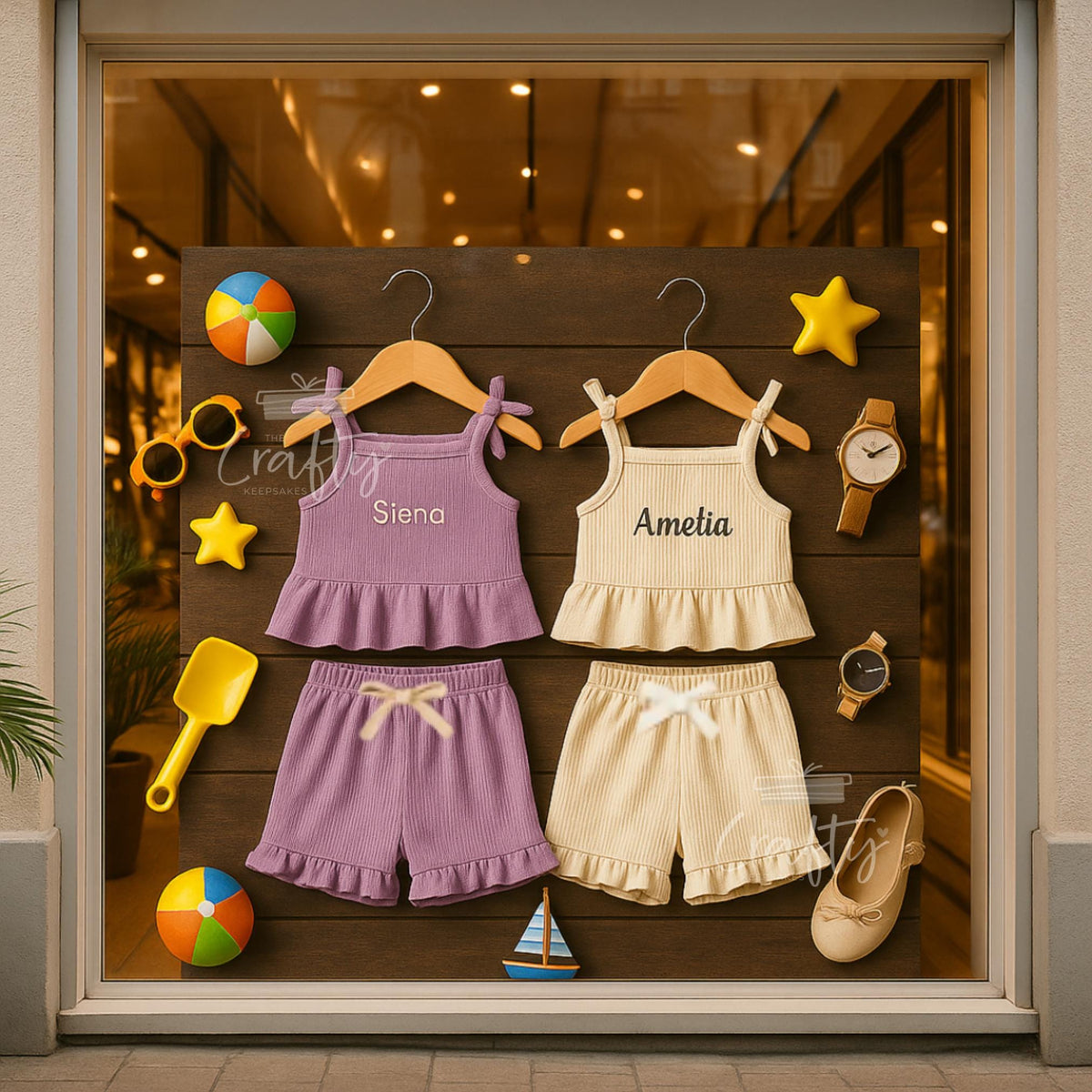 Personalised Baby Girl Summer Outfit: Embroidered Ruffle Top & Shorts