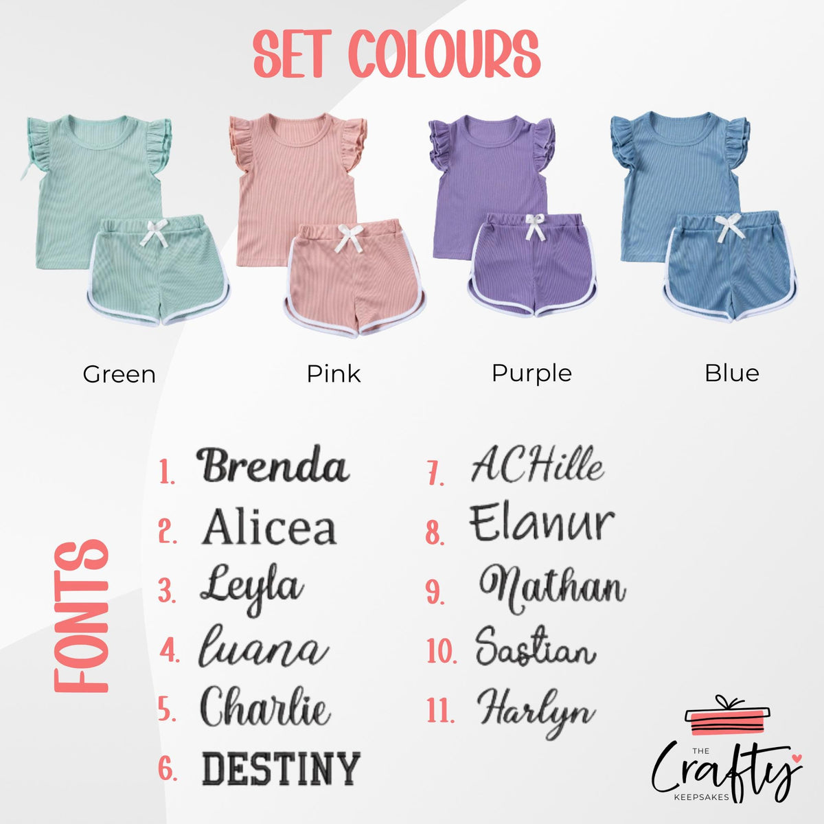 Personalised Toddler Outfit Set: Embroidered Name Ruffle Top & Shorts