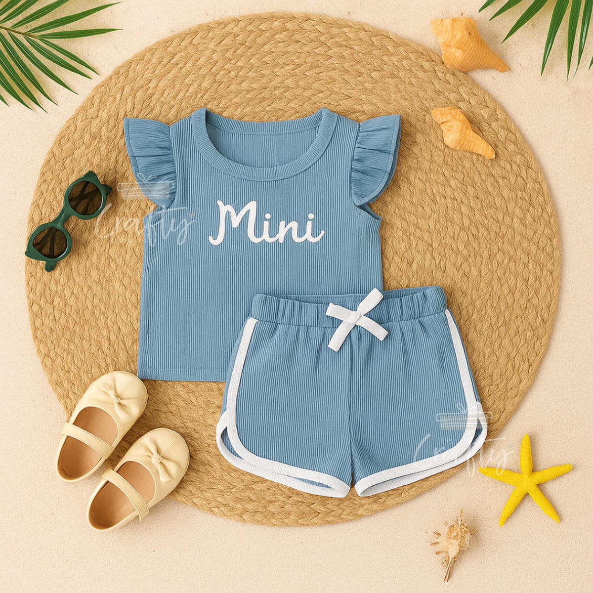 Personalised Toddler Outfit Set: Embroidered Name Ruffle Top & Shorts