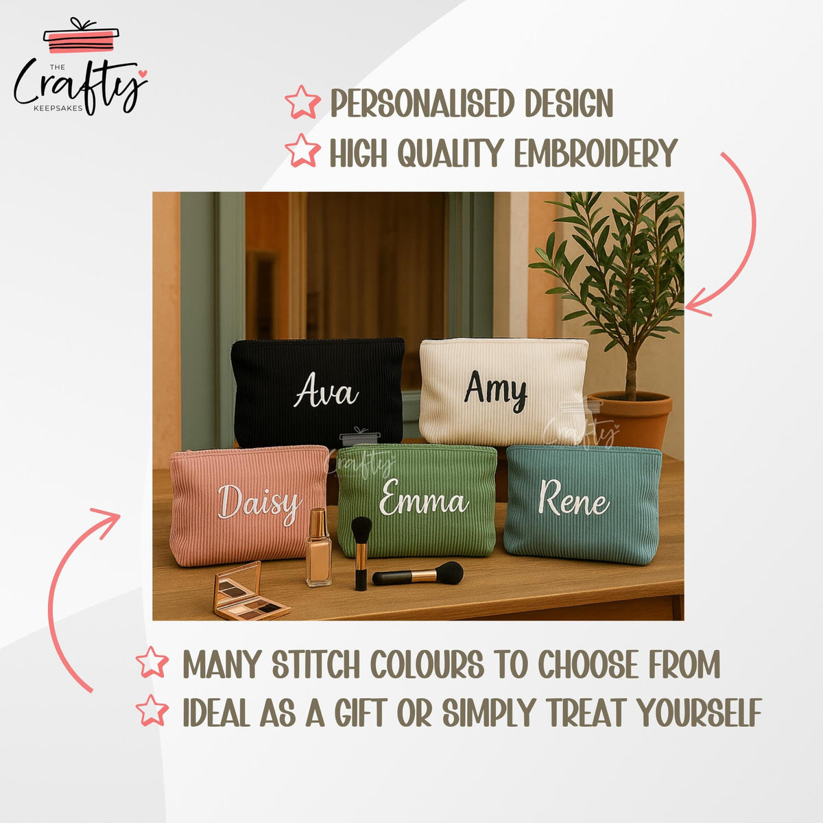 Custom Name Corduroy Makeup Bag | Custom Corduroy Makeup Bag | Personalised Name Zip Pouch | Travel Gift Idea for Women or Bridesmaids Gift