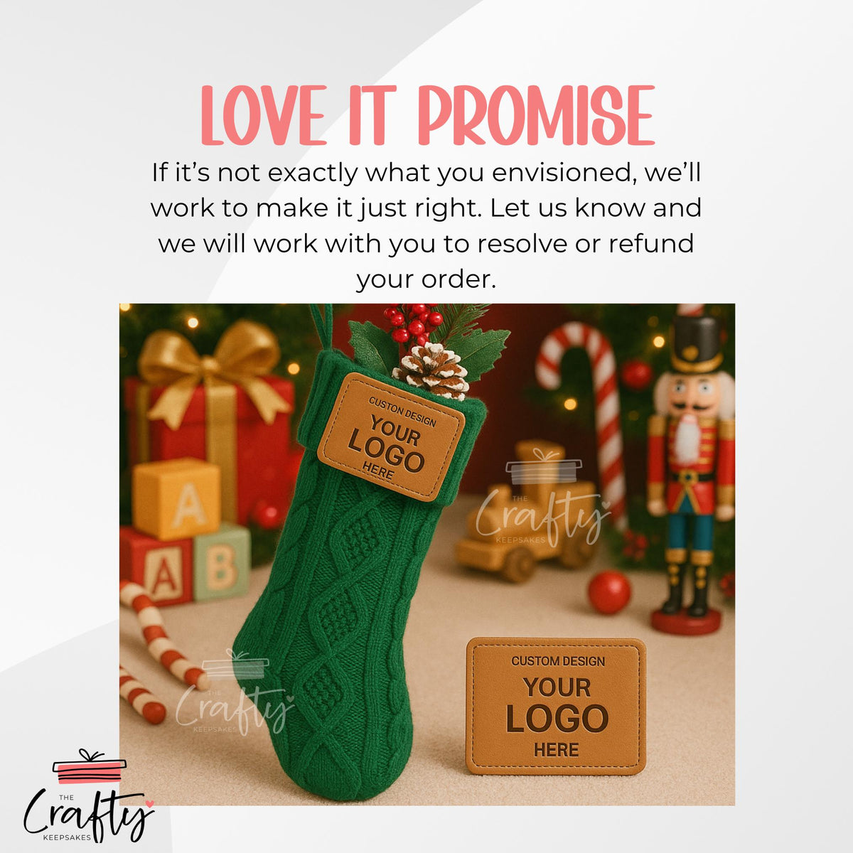 Personalised Knit Christmas Stocking: Engraved Leather Name Patch