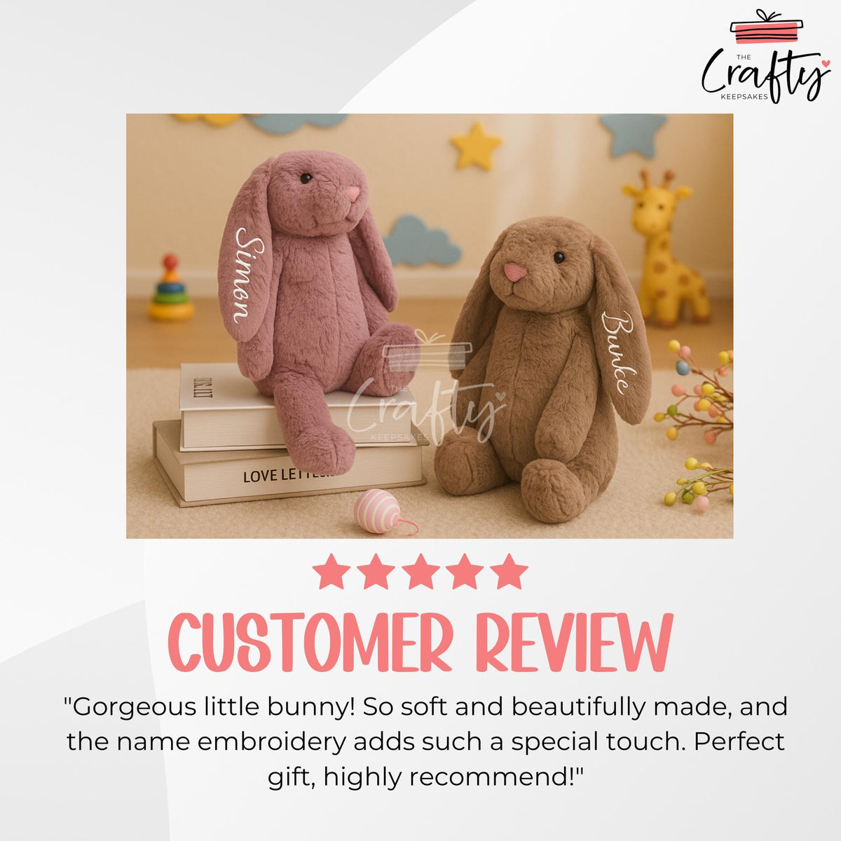 Personalised Embroidered Bunny Plush: Custom Baby Keepsake