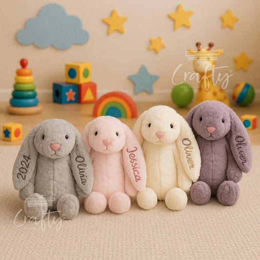 Personalised Embroidered Bunny Plush: Custom Baby Keepsake