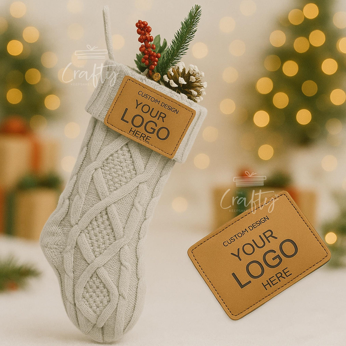 Personalised Knit Christmas Stocking: Engraved Leather Name Patch