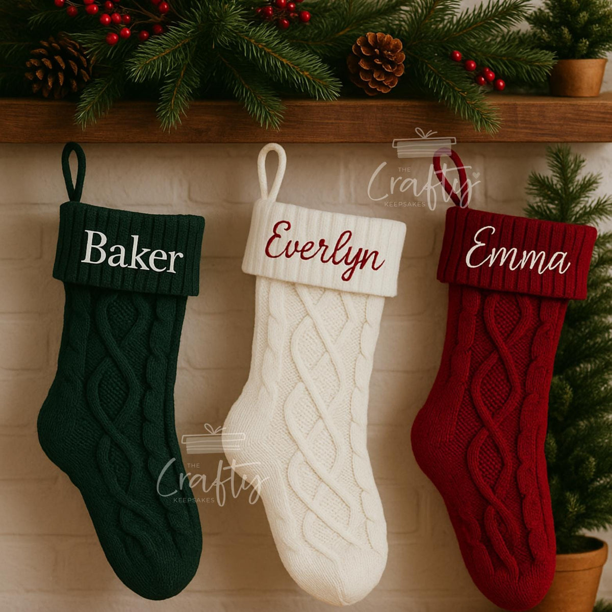 Personalised Knit Christmas Stocking: Embroidered Name, Custom Holiday Decor