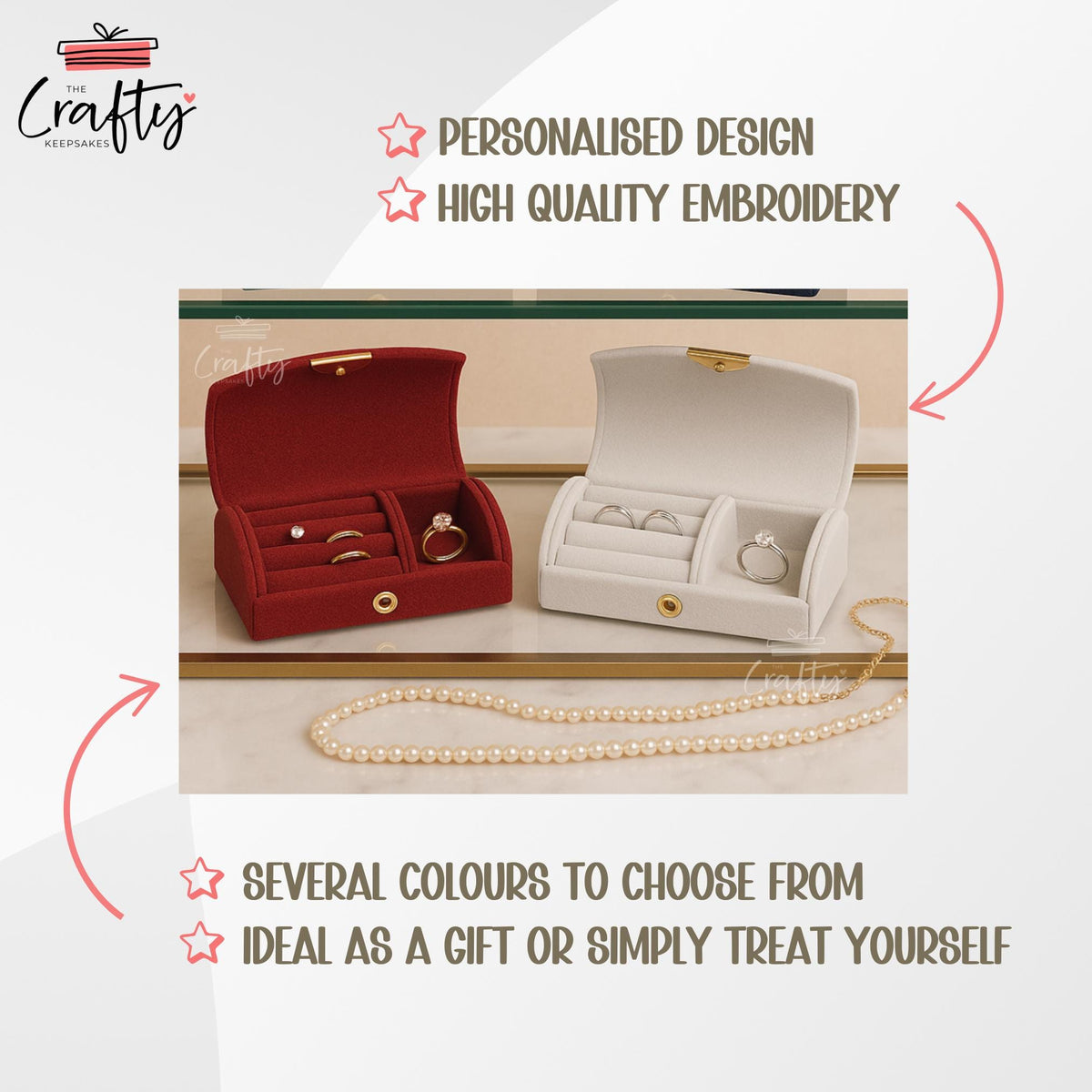 Personalised Velvet Travel Jewelry Box: Engraved Ring & Earring Case