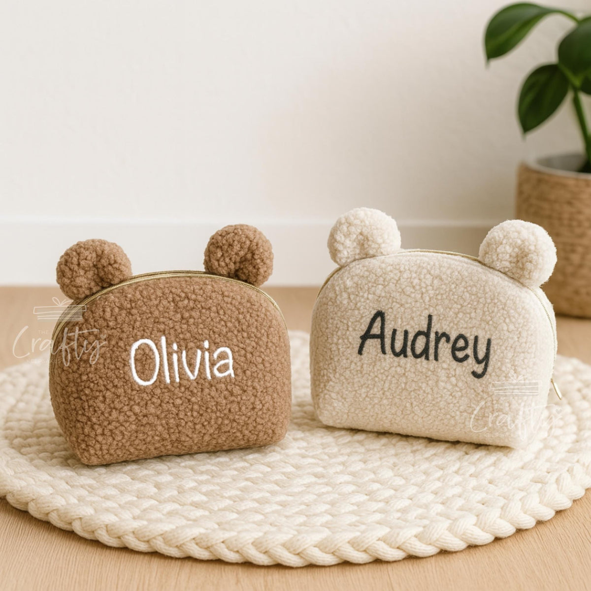 Personalised Bear Embroidered Makeup Bag: Custom Name Travel Pouch