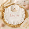 Personalised Name Ruffle Baby Bib: Custom Embroidered Cotton Newborn Gift