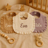 Personalised Name Ruffle Baby Bib: Custom Embroidered Cotton Newborn Gift