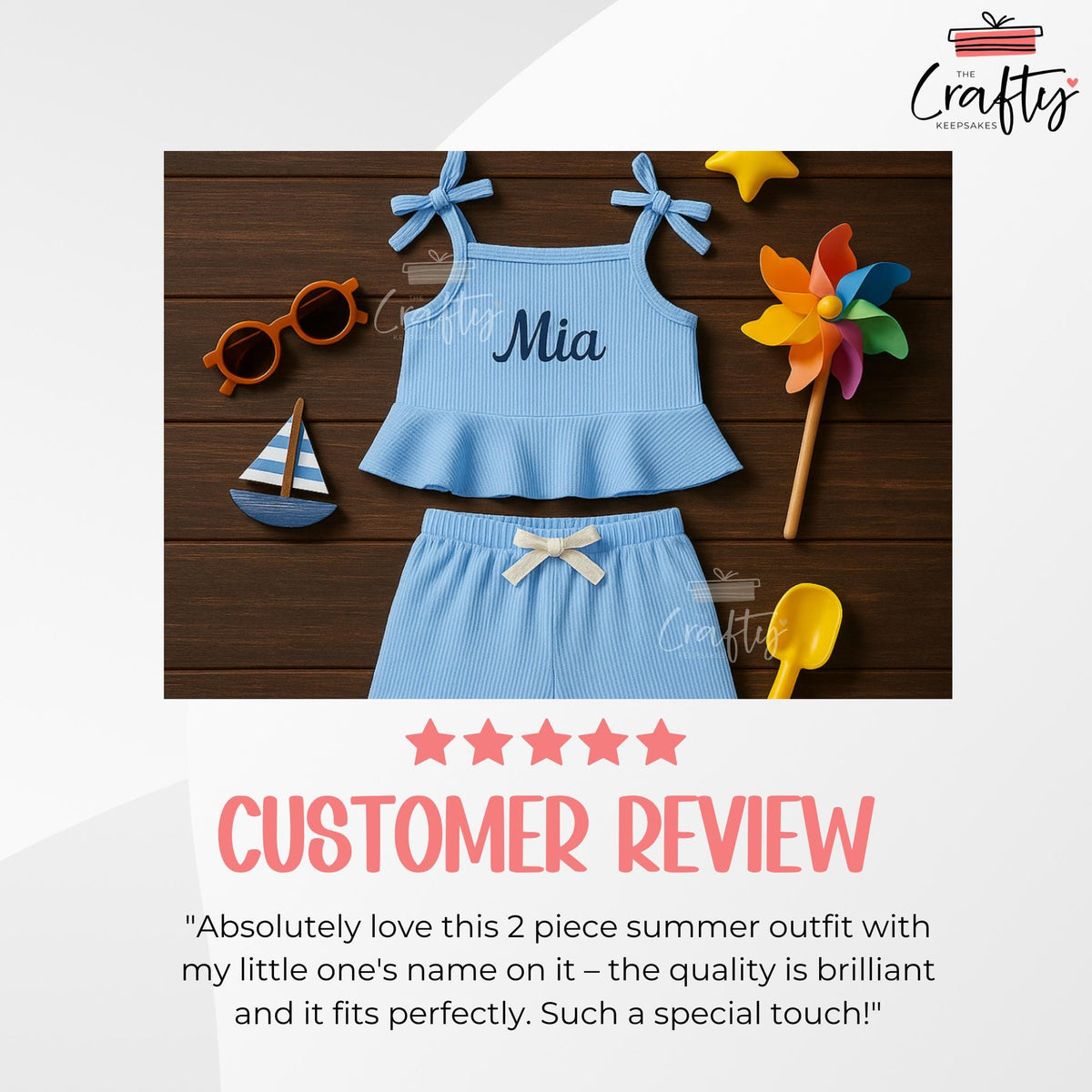 Personalised Baby Girl Summer Outfit: Embroidered Ruffle Top & Shorts