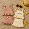 Personalised Baby Girl Summer Outfit: Embroidered Ruffle Top & Shorts