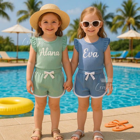 Personalised Name Toddler Outfit Set | Custom Toddler Summer Outfit | Personalised Ruffle Top & Shorts | Baby Girl Gift Birthday, Holiday