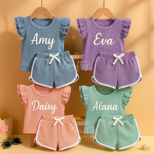 Personalised Name Toddler Outfit Set | Custom Toddler Summer Outfit | Personalised Ruffle Top & Shorts | Baby Girl Gift Birthday, Holiday