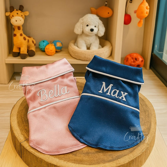 Personalised Silk Pet Pajamas: Custom Embroidered Name Sleepwear