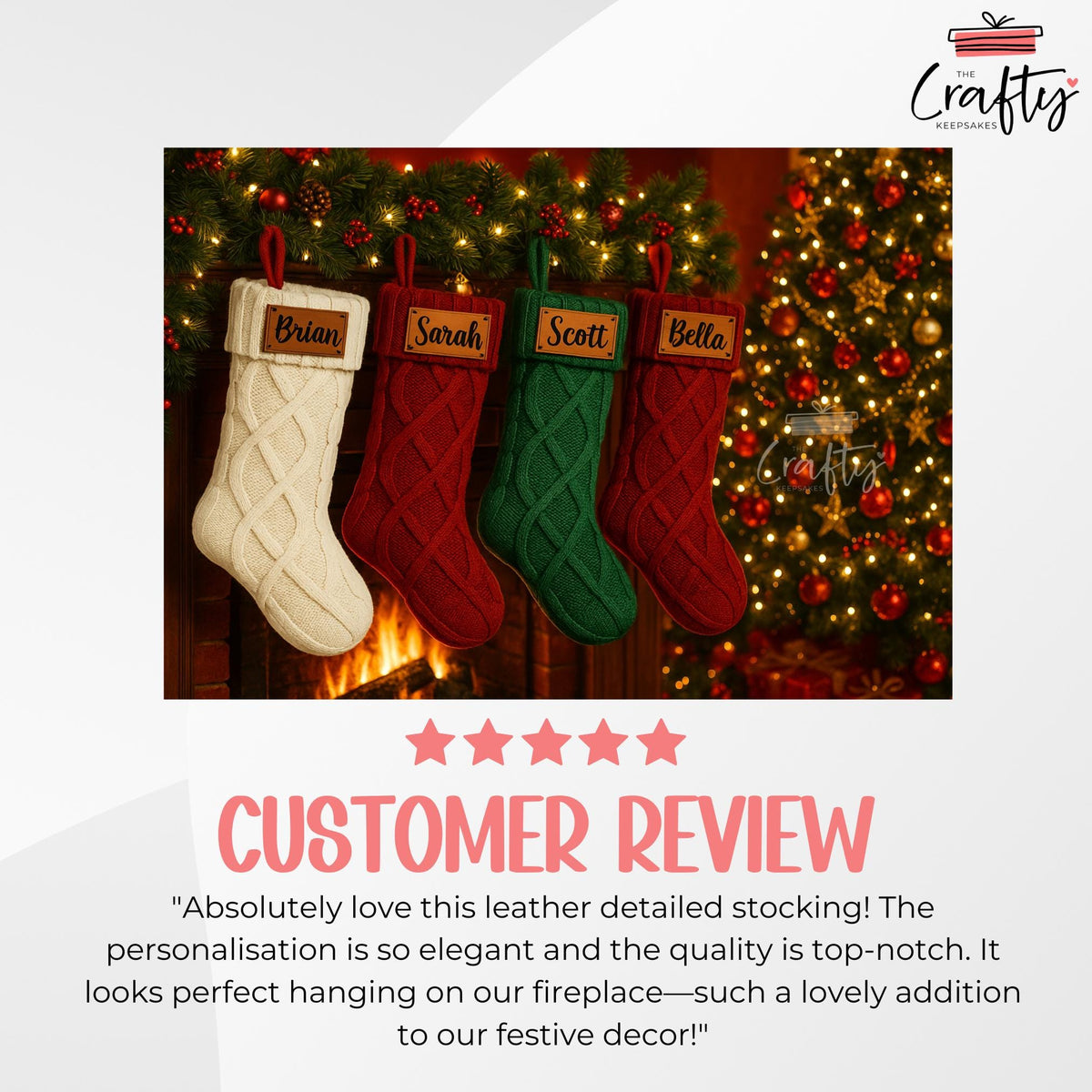 Personalised Knit Christmas Stocking: Engraved Leather Name Patch