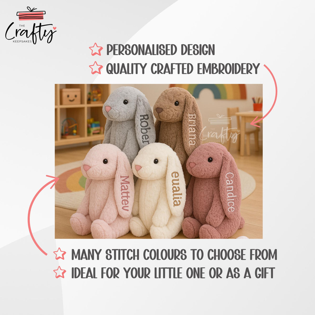 Personalised Embroidered Bunny Plush: Custom Baby Keepsake