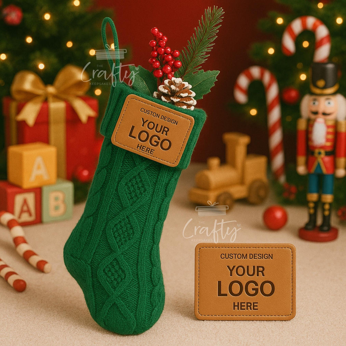Personalised Knit Christmas Stocking: Engraved Leather Name Patch