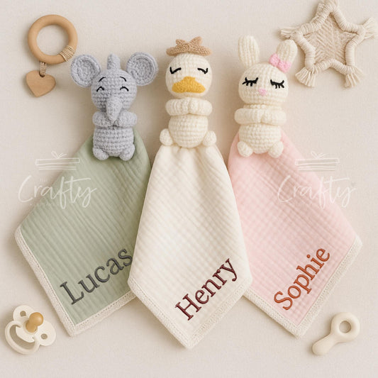 Custom Name Stuffed Animal Blanket | Personalised Baby Lovey with Soft Toy | Baby Shower Gift | Newborn Snuggle Comforter, Name Announcement