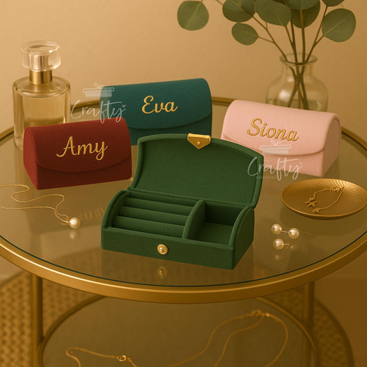 Personalised Velvet Travel Jewelry Box: Engraved Ring & Earring Case