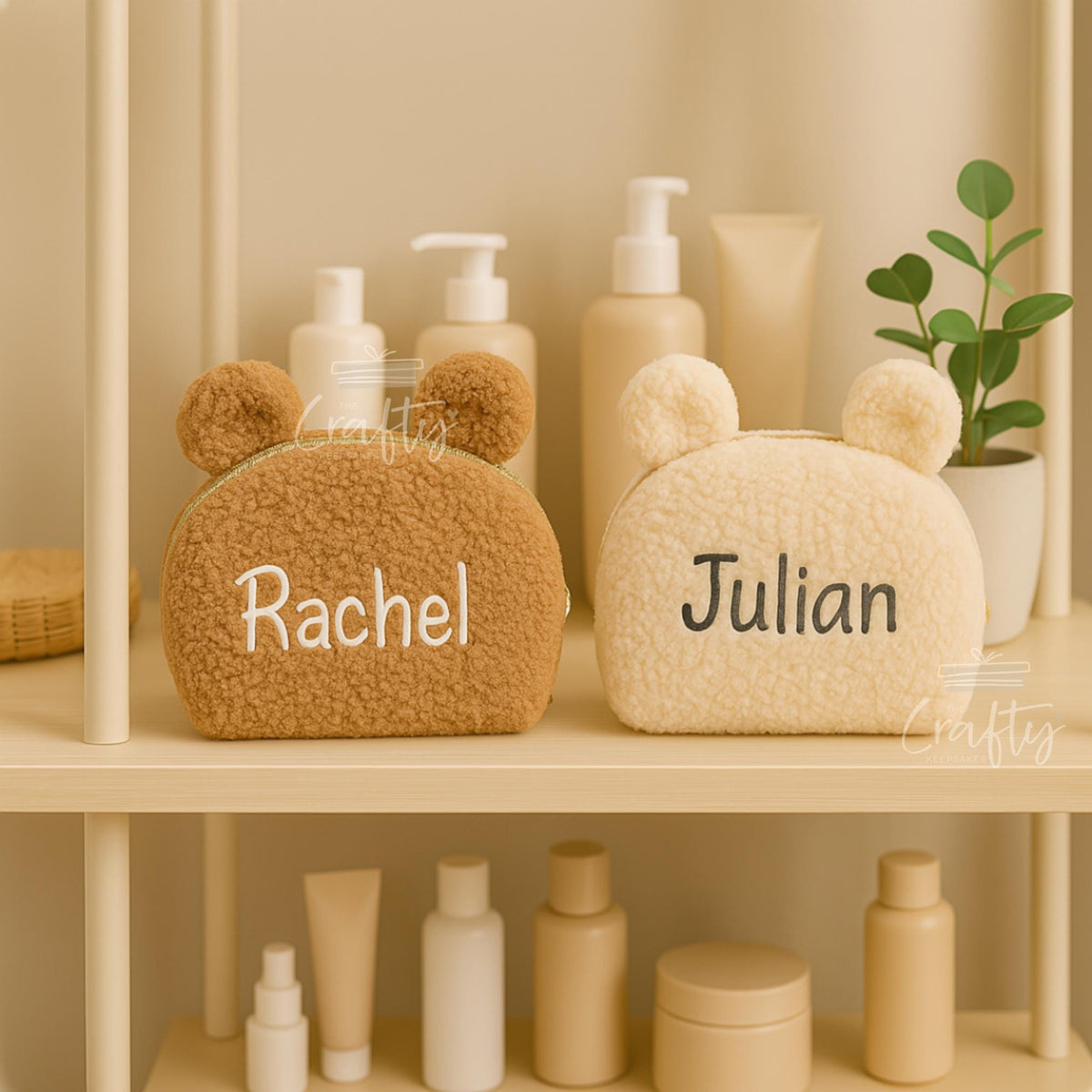 Personalised Bear Embroidered Makeup Bag: Custom Name Travel Pouch