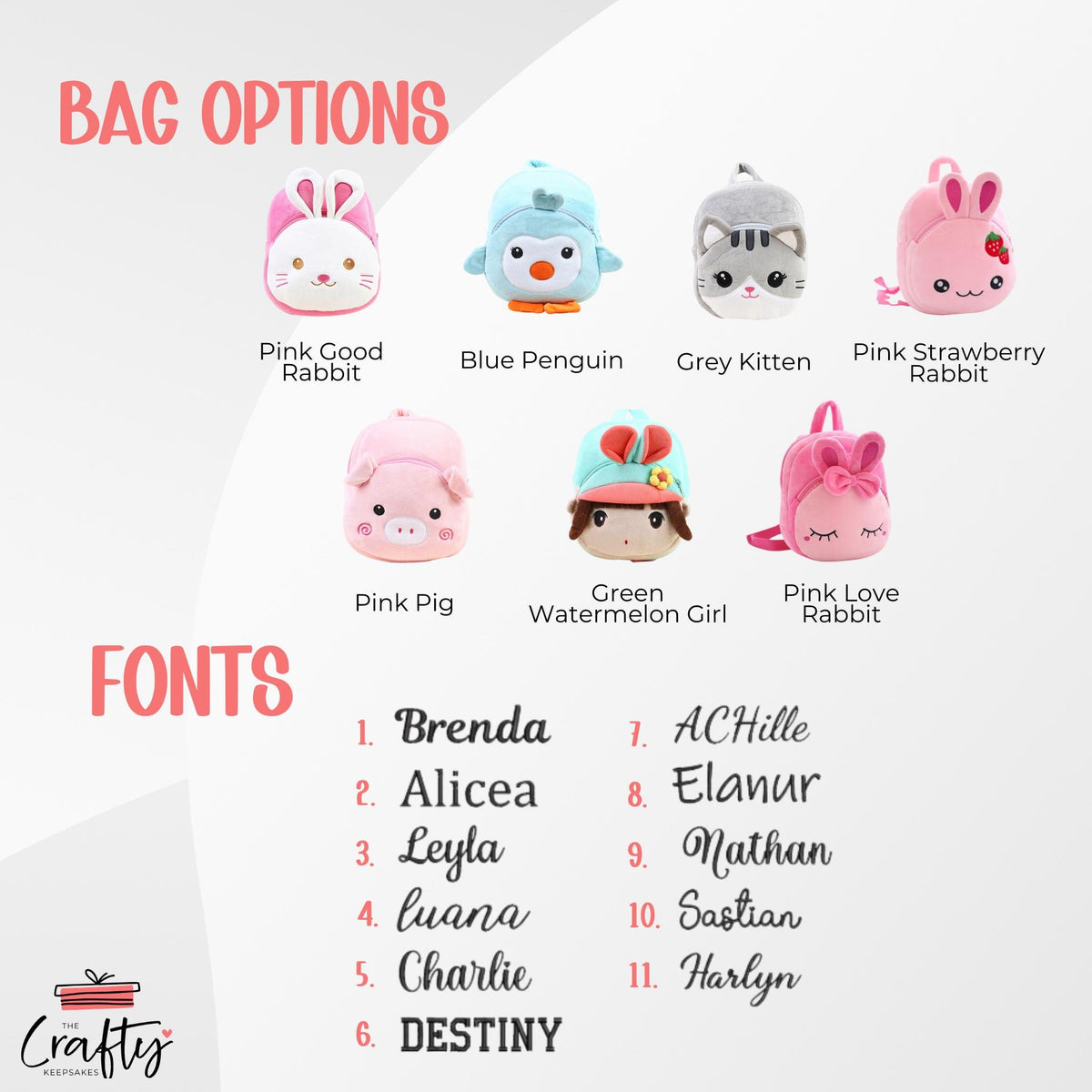 Personalised Plush Kids Backpack: Embroidered Name, Cartoon Animal Bag