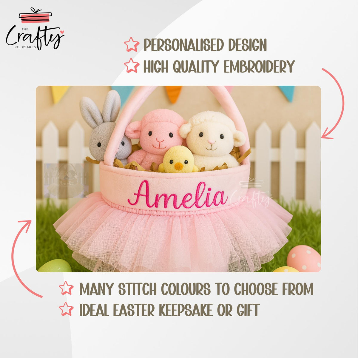 Personalised Ballet Girl Easter Basket: Embroidered Name, Velvet Skirt