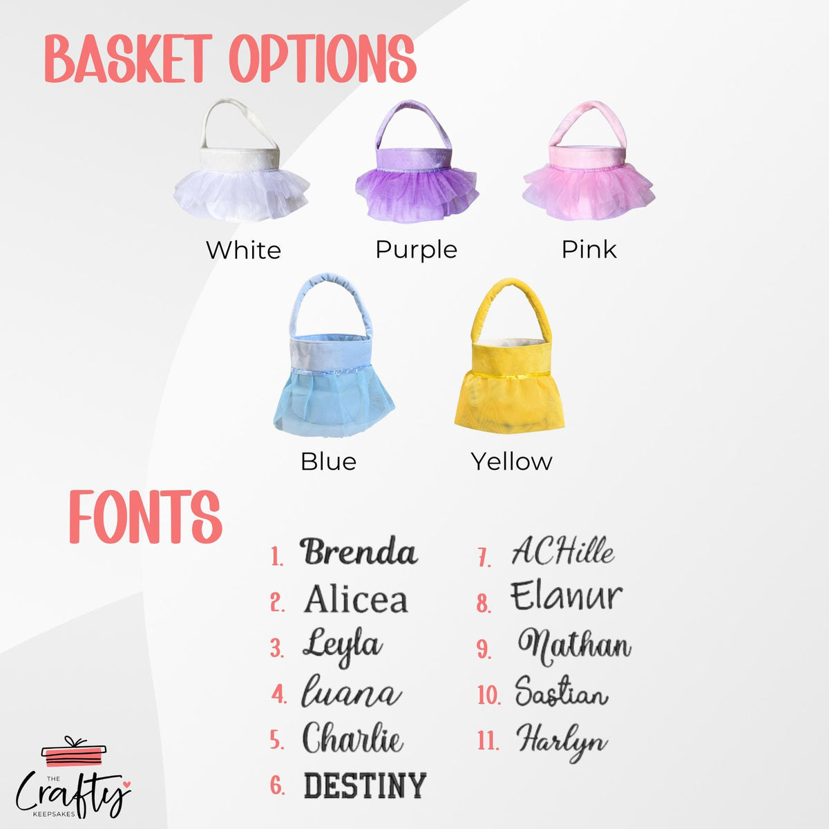 Personalised Flower Girl Basket: Embroidered Name, Velvet Yarn Skirt