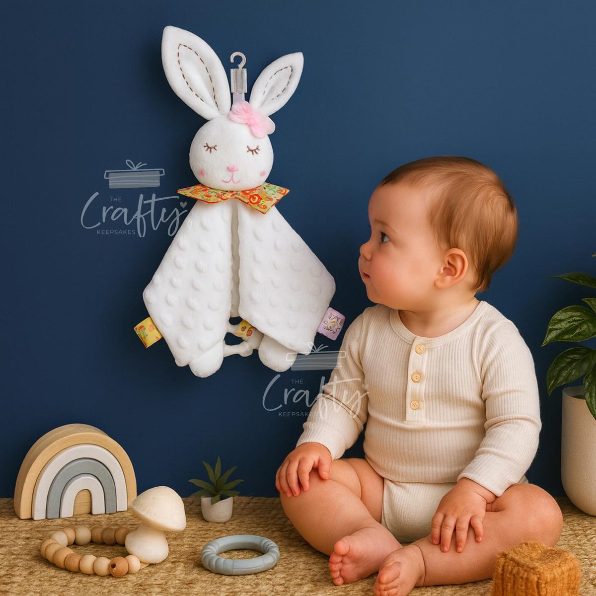 Embroidered Baby Animal Lovey: Personalised Plush Comfort Toy