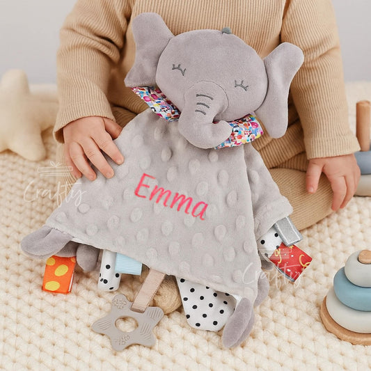 Embroidered Baby Animal Lovey: Personalised Plush Comfort Toy