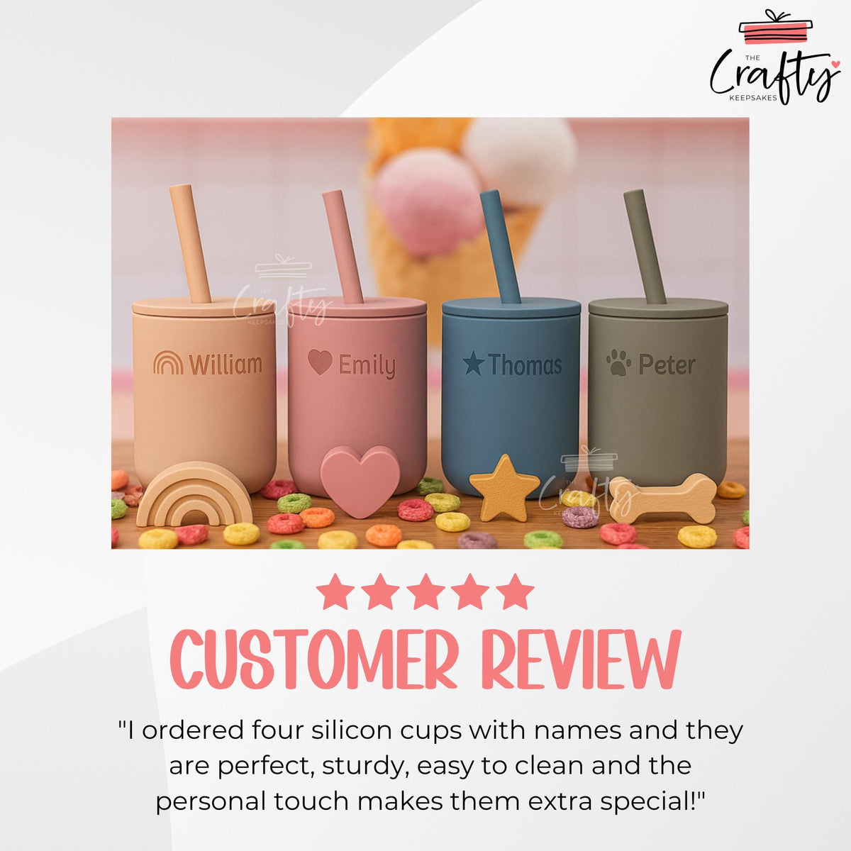 Personalised Silicone Baby Cup with Straw: Laser Engraved Toddler Learning Cup