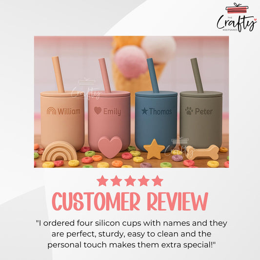 Personalised Silicone Baby Cup with Straw: Laser Engraved Toddler Learning Cup