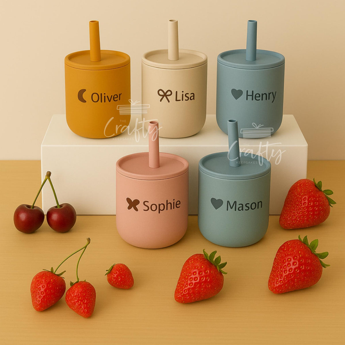 Personalised Silicone Baby Cup with Straw: Laser Engraved Toddler Learning Cup